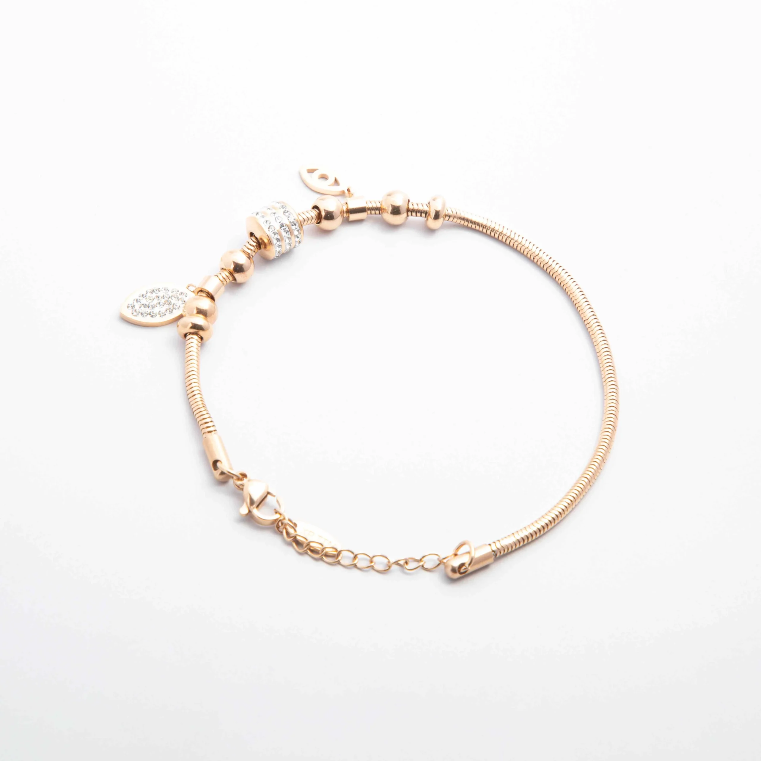 Sparkling leaf Rose Gold Coil Chain Bracelet